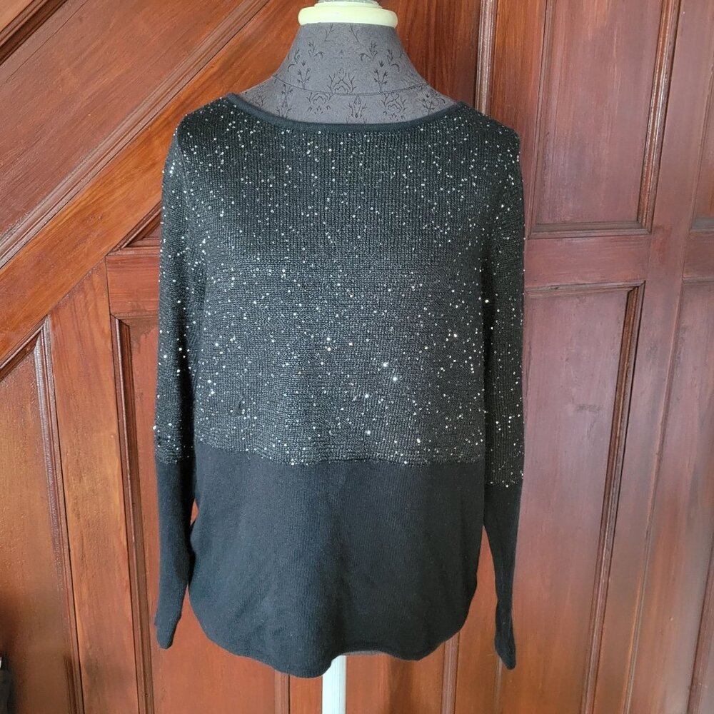 Pure Collection Black Sequin Sweater UK 14 US 10 Cashmere Blend Womens Long Slee